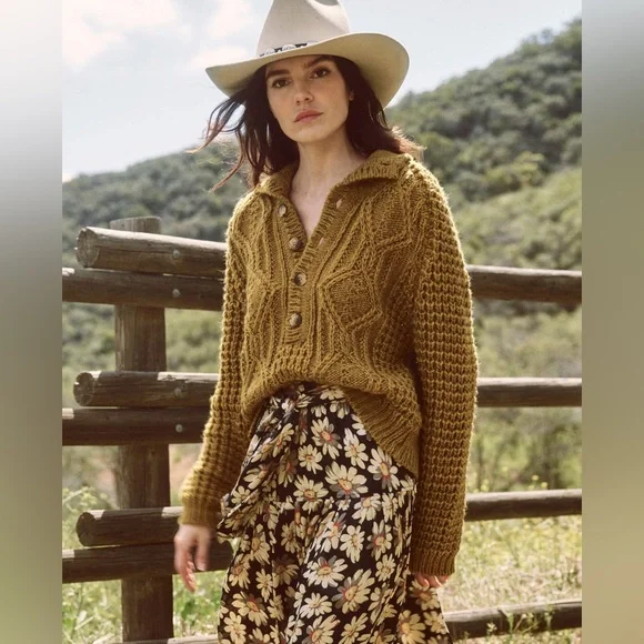 NWT The Great The Cozy Cable Pullover in Harvest Gold - Picture 4 of 6